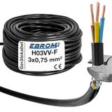 Kunststof slangleiding ronde kabel kabel toestelkabel H03VV-F 3x0,75 mm² 3G0,75 (mm2) - kleur: zwart 10m/15m/20m/25m/30m/35m/40m/45m/50m/55m/60m etc. tot 200 m in stappen van 5 meter vrij te kiezen
