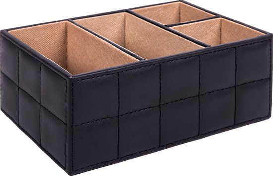 QUVIO Bureauorganizer - 4 vakken - PU Leer - Zwart