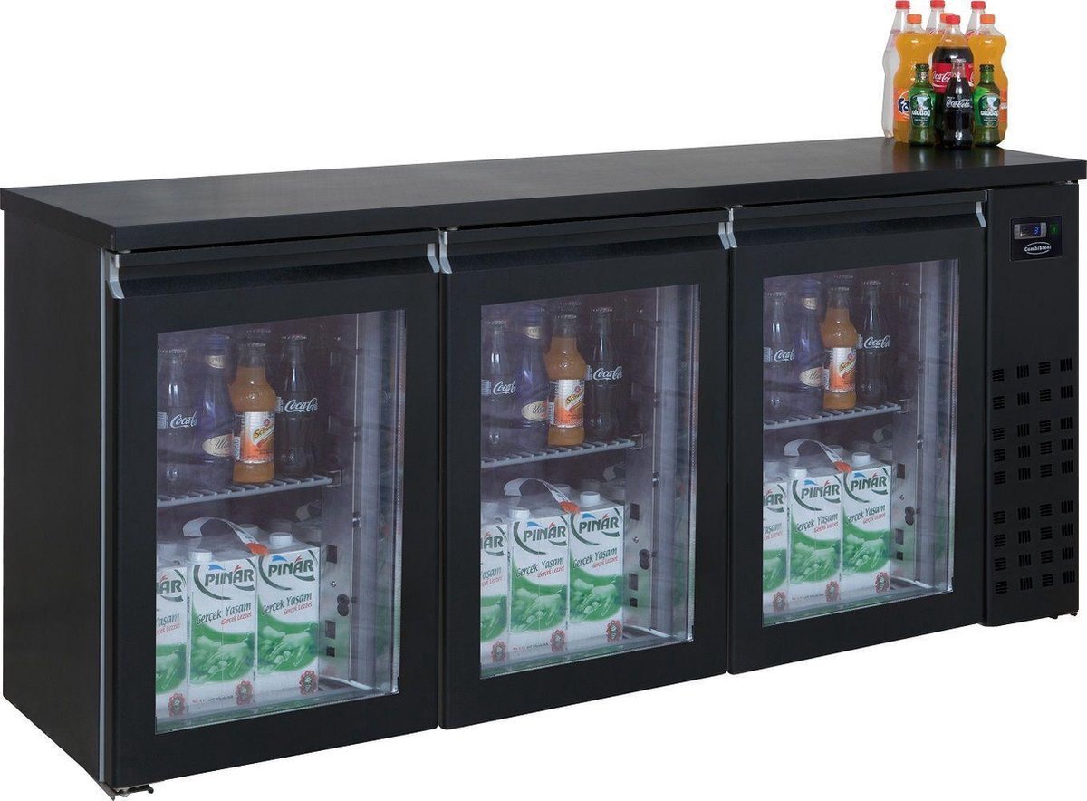 - Professionele Barkoeler Zwart | 3 Glasdeuren | ProLine | | 7489.5290 | Horeca zwart