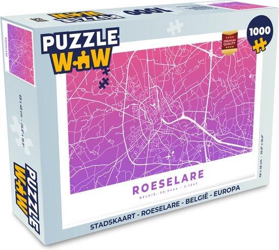 MuchoWow Puzzel Stadskaart - Roeselare - België - Europa - Legpuzzel - Puzzel 1000 stukjes volwassenen - Plattegrond