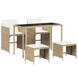vidaXL 5-delige Tuinset met kussens poly rattan beige