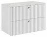 3xE living Meuble de salle de bain Suspendu sous lavabo 80 cm, 2 tiroirs, Blanc + Plan avec aspect marbre Bianco, Poignées argentées, 80 x 44,4 x 58,6 cm