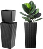 KADAX Bloempot, bloembak van kunststof, plantenbak voor bloemen, binnen en buiten, tuin, balkon, terras, huis, weerbestendig, imitatie rotan (57 cm hoog, zwart rotan)