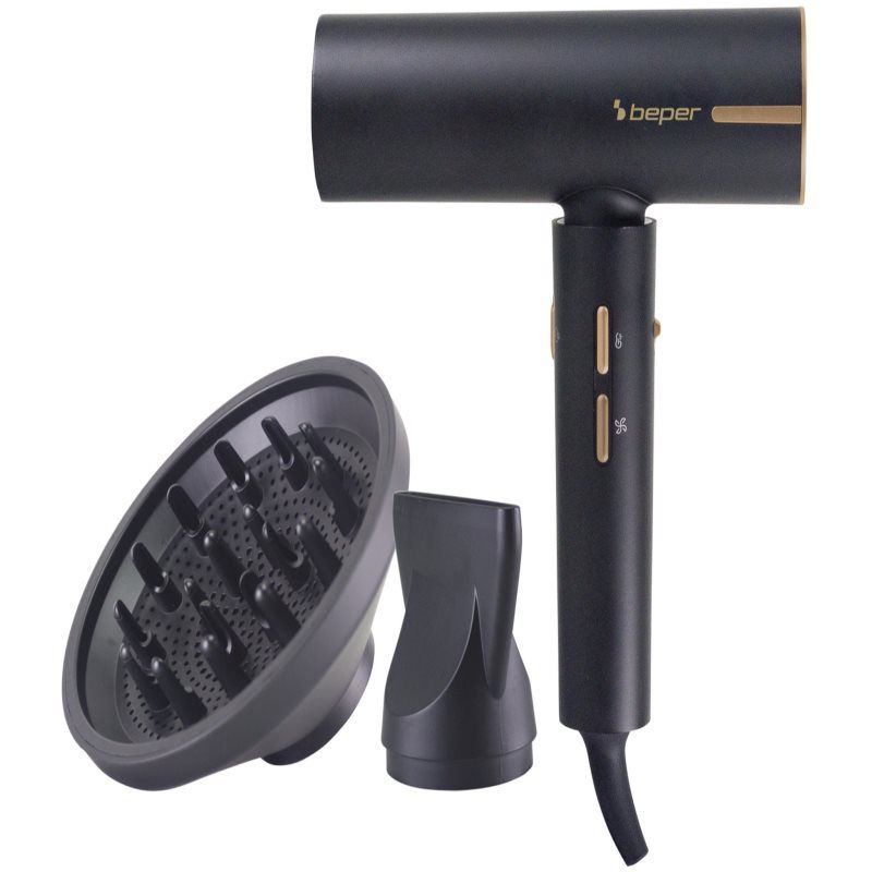 BEPER P301ASC010 Borstelloze haardroger, 1800W, 3 Snelheden, 3 Instelbare temperaturen, LED-temperatuurindicator, Zelfreinigend rooster, Inclusief accessoires, Zwart