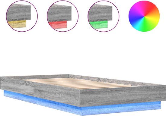 vidaXL Bedframe met LED-verlichting, Spaanplaat, Grijs Sonoma, 75x190 cm