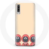 Maniacase Etui voor Samsung Galaxy A70 Inktvis Game Maskers Vierkant Driehoek en Cirkel Fan Art