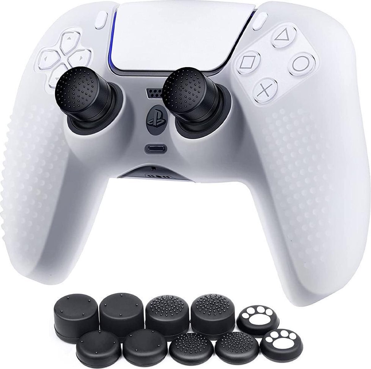 Mmobiel Silicone Anti-Slip Thumb Grips Cat Paw Print voor PS5 DualSense Controller - Wit