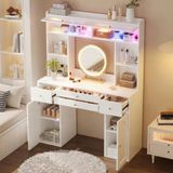 OKWISH Kaptafel - Wit MDF Bamboe Glas - 120x40x160 cm