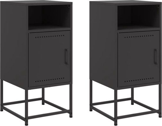 vidaXL Nachtkastjes - Set van 2 - Staal - Zwart