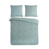 Muller Textiles Pure dekbedovertrek luxe zizag biezen/ borduursels - Lits jumeaux 240x200/220 cm - Groen - Microvezel