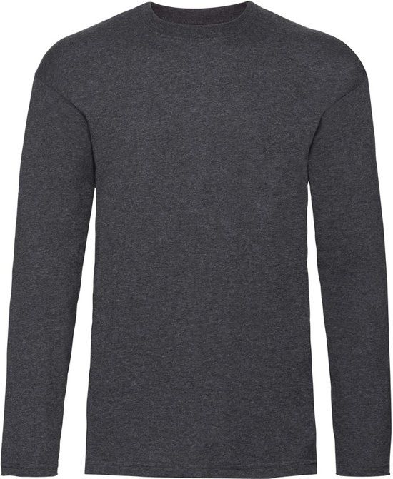 Fruit of the Loom Basic shirt lange mouwen/longsleeve donkergrijs voor heren - Herenkleding donker grijze shirts M (38/50)