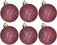 Billiet - Vanlaere 6x stuks kunststof pailletten kerstballen aubergine roze 6 cm