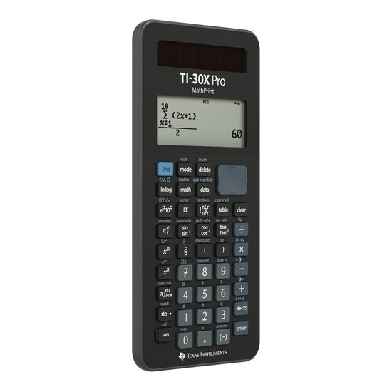 Texas Instruments TI-30X Pro Mathprint Schoolrekenmachine (4-regels display met hoge resolutie, zonne-energie en batterijwerking), zwart