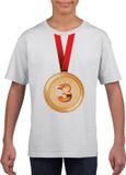 Bellatio Decorations Bronzen medaille kampioen shirt wit jongens en meisjes - Winnaar shirt Nr 3 kinderen 146/152