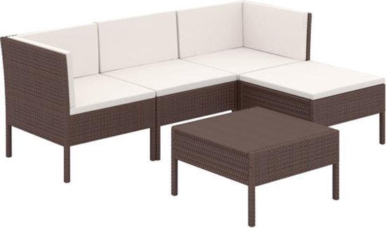 vidaXL 5-delige Loungeset met kussens poly rattan bruin