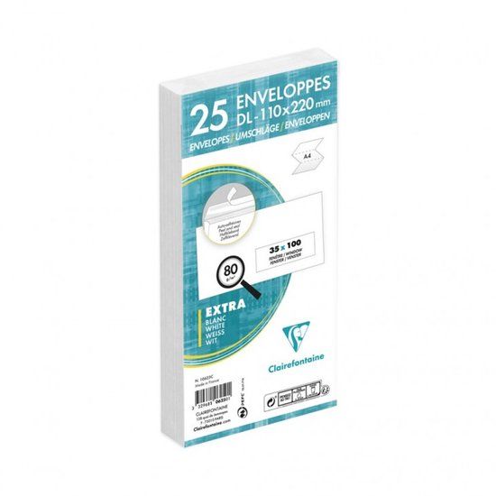Clairefontaine Enveloppes Adhéclaire, DL, blanc, avec fenêtre