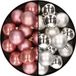 Decoris Kaemingk B.V. 32x stuks kunststof kerstballen mix van oudroze en zilver 4 cm