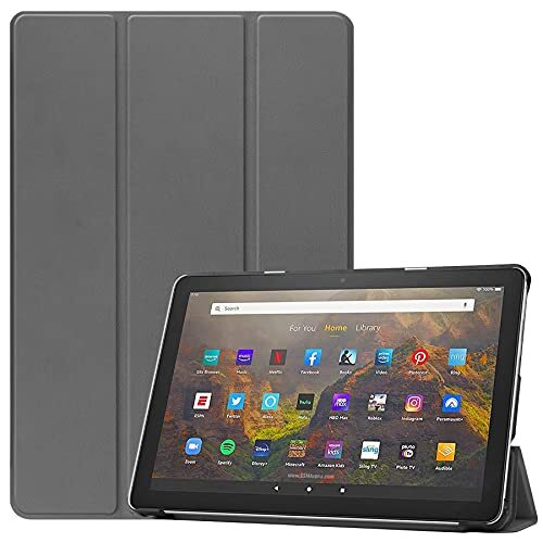 RanTuo Tablet hoesje voor Amazon Fire HD 10 (2021), PU-huid, licht en dun, waterdicht, stofdicht, anti-val beschermhoes voor Amazon Fire HD 10 (2021). (grijs)