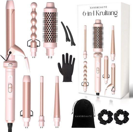 Sansbeauté® 6 in 1 Krultang met Klem - Keramische Haarkruller - Roze
