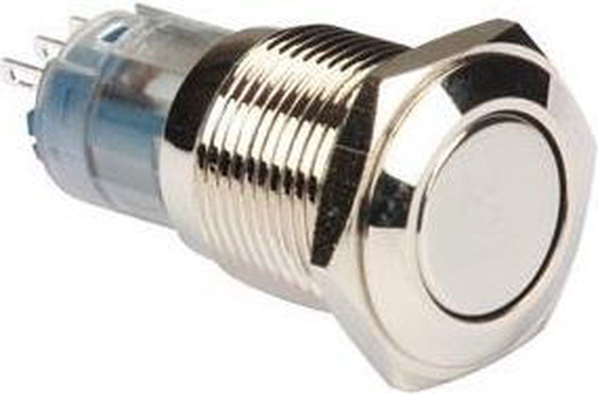 ABC-LED Drukschakelaar 16mm rond - 1NO, 1NC - 12V - Zilver - 8719754047859