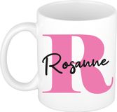 Bellatio Decorations Naam mok Rosanne - roze - wit - keramiek - 300 ml - cadeau beker