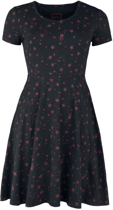 R.E.D. by EMP Mini-jurk met sterrenprint - Zwart/Rood - Dames - XXL