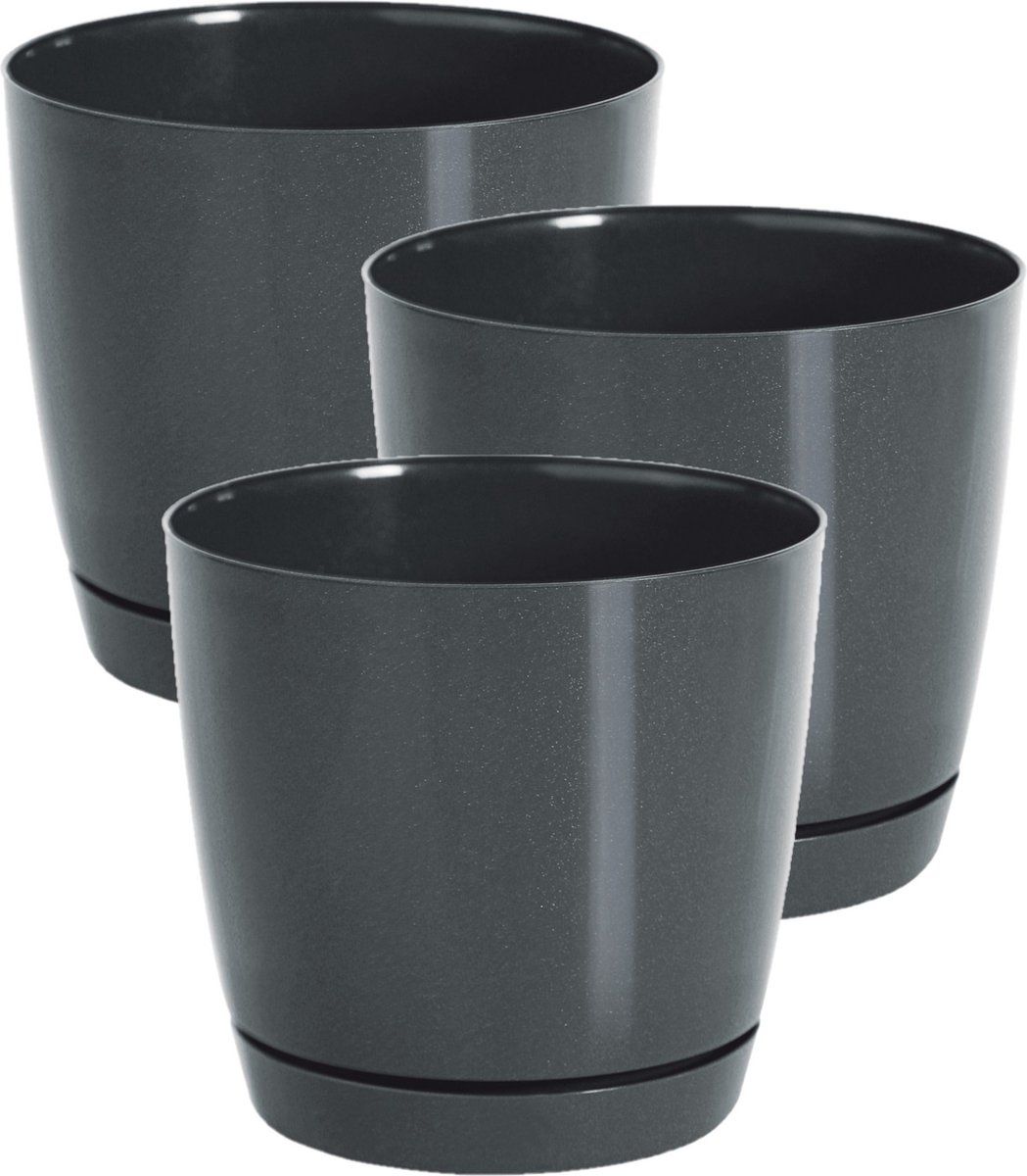 Prosperplast Plantenpotten Set - 3 stuks - Rond - Antraciet Grijs - Ø24cm - Kunststof
