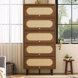 MODFU Opbergkast Met 5 Kleppen Rotanlook Modern Walnootkleur