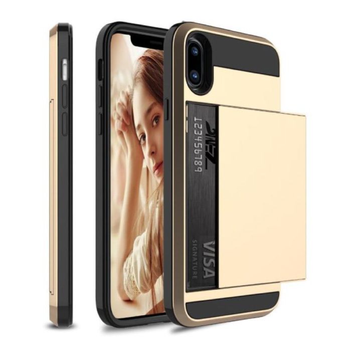 VRSDES iPhone XS - Wallet Card Slot Cover Case - Business Gold