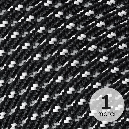 Home Sweet Home Strijkijzersnoer Zwart Wit mix - stof - bestel per meter - elektriciteitssnoer 3 aderig - textielkabel 3x0.75m² - VDE gekeurd