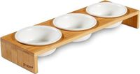 Merkloos 3-in-1 kattenbak met verhoogd voerbakje voor katten en kleine honden – keramisch voerbakje voor katten – verhoogde kattenbak – constructie met 3 bakjes