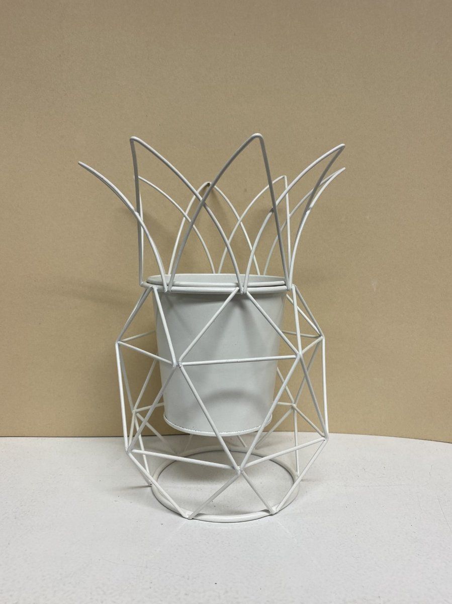Impuls Metalen Bloempot Ananas-vorm - Wit - 25x19x1cm