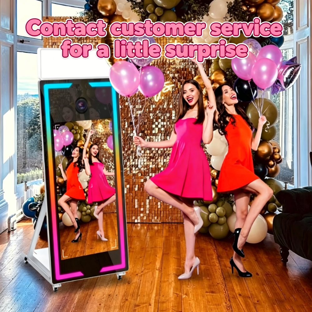 NONE Magic Mirror 65 inch draagbare fotohokje, 43 inch touchscreen selfie spiegel met RGB verlichting en flightcase