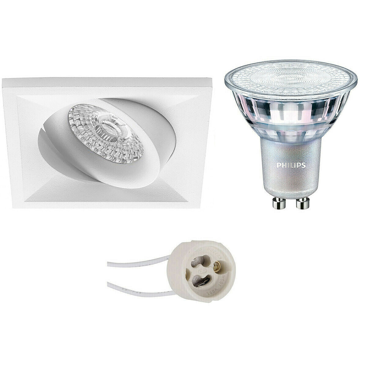 BES LED LED Spot Set - Pragmi Qiundo Pro - GU10 Fitting - Inbouw Vierkant - Mat Wit - Kantelbaar - 80mm - Philips - MASTER 927 36D VLE - 4.9W - Warm Wit 2200K-2700K - DimTone Dimbaar