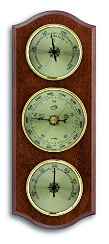 TFA Analoge weerstation, 20.1000.03, met barometer, thermometer, hygrometer, voor lokale weersvoorspelling, van massief hout, walnoot