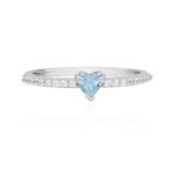 Cavill - Elegante Zilveren Ring - 925 Sterling Zilver Platina Geplateerd - Hartvormige Aquamarijn 0,18 ct - Zirkoon Accent 0,24 ct - Dames Sieraad