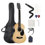 VEVOR guitare acoustique dreadnought 36 pouces / 914,4 mm kit pour débutants avec housse, naturel
