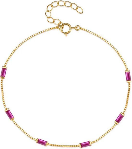Elenza AMS Elenza Goudkleurige Armband met Paarse Stenen in 925 Sterling Zilver