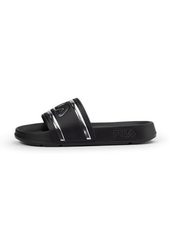 FILA Morro Bay Logo Slipper - Women's Slide Sandal - Black/Silver - Size 36
