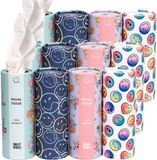 Smiley World® tissues - zakdoekjes – set van 12 assorti cilinders – cilindervormig ontwerp – 100% bamboe – plasticvrij – 3-laags – duurzame tissues in herbruikbare premium kokers – compact formaat voor auto, school, rugzak, thuis en reizen