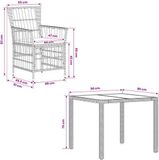 vidaXL Buiten eettafelset 3 st Grijs poly rattan