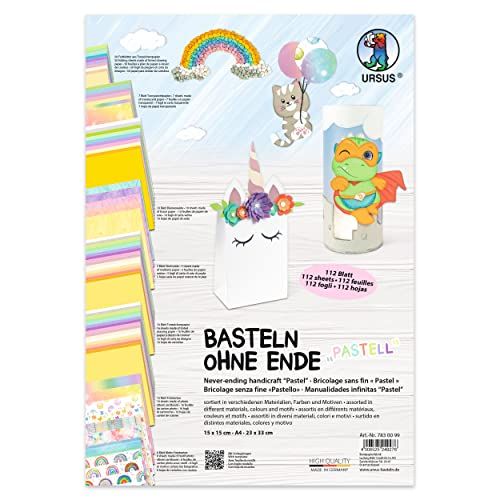 Ursus Knutselpapier - 112 vellen - Pasteltinten - Verschillende materialen, kleuren en motieven