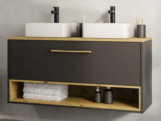 Hangend badkamermeubel met dubbele wastafel - Antraciet - 120 cm - YANGRA