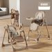 Chaise haute 3-en-1 pour enfants - Chaise repas et fauteuil à bascule - Réglage de la hauteur à 5 positions - Plateau amovible en 2 parties - Pliable - Rembourré - Roulettes pivotantes verrouillables - Kaki