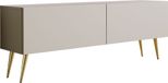 3xE living meuble TV sur pieds 140 cm, 2 portes, cachemire, pieds dorés, 140 x 32 x 52 cm