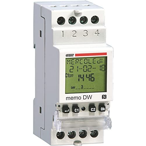 VEMER VE339800 digitale tijdschakelaar Memo DW dagplanner, met NFC-interface, lichtgrijs, normaal