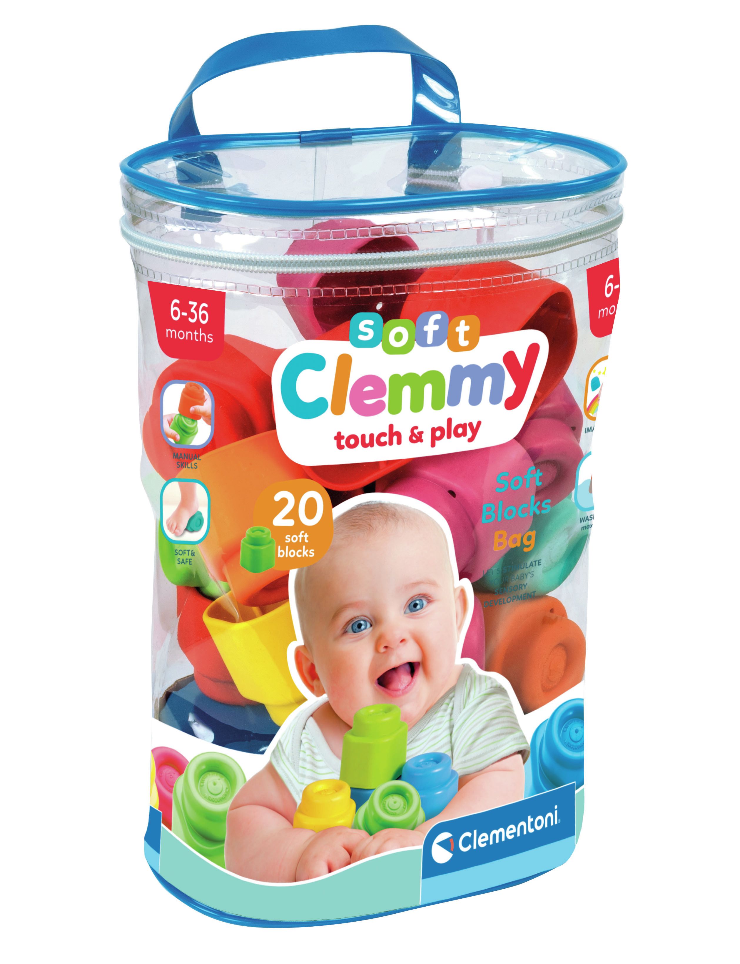 Clementoni Clemmy Bag 20 Building Blocks - Soft Rubber Blocks for Babies