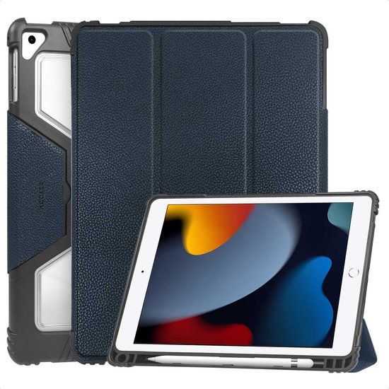Accezz Tablet Hoes - Geschikt voor Apple iPad 9/8/7 10.2 inch (9e generatie 2021 / 8e generatie 2020 / 7e generatie 2019) - Trifold Bookcase - Donkerblauw