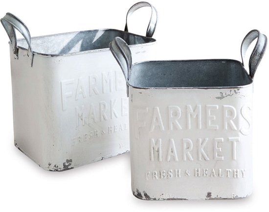 LOBERON Blik set van 2 Market antiekwit