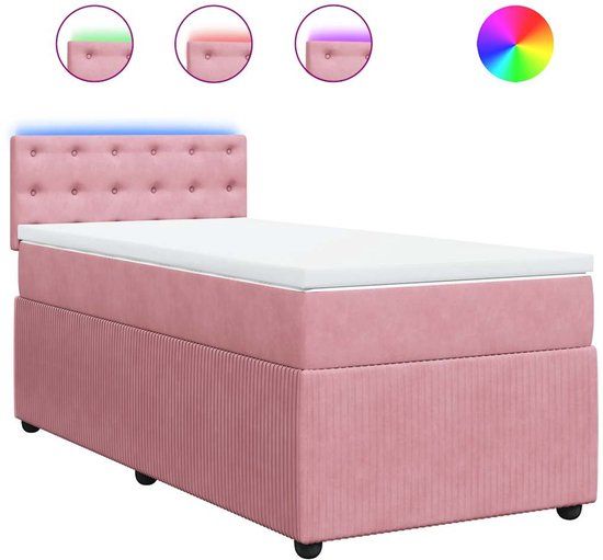vidaXL Boxspring met matras fluweel roze 80x200 cm